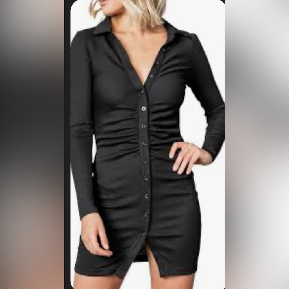ANDREE BY UNIT Black Button-Up Rouched Dress - NWT - Picture 2 of 2